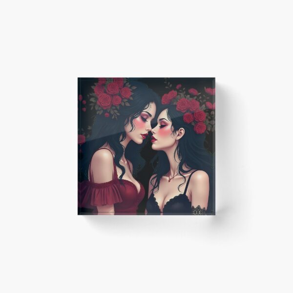 Item preview, Two Women with Red Roses | Gothic Dark Romance Art | Vampire Aesthetic designed and sold by VoidPixelAU.