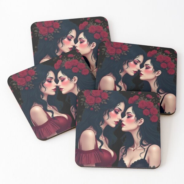 Item preview, Two Women with Red Roses | Gothic Dark Romance Art | Vampire Aesthetic designed and sold by VoidPixelAU.
