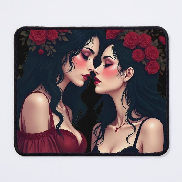 Item preview, Two Women with Red Roses | Gothic Dark Romance Art | Vampire Aesthetic designed and sold by VoidPixelAU.