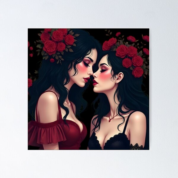 Item preview, Two Women with Red Roses | Gothic Dark Romance Art | Vampire Aesthetic designed and sold by VoidPixelAU.