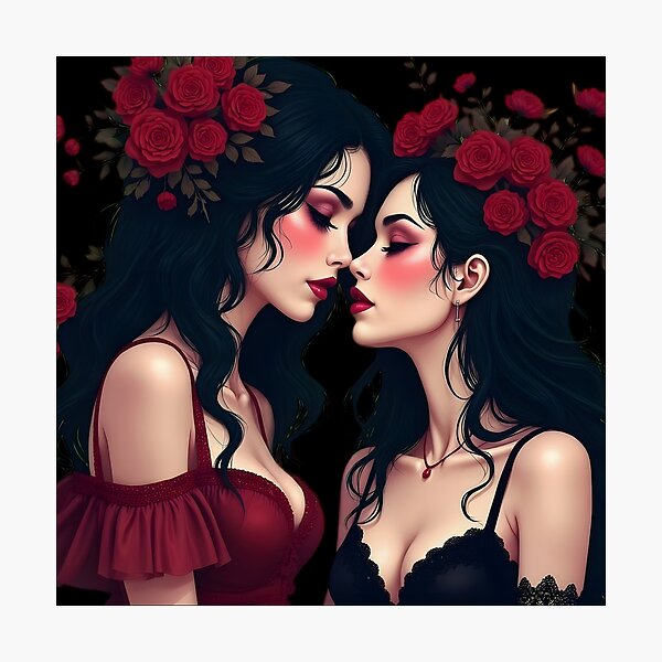 Item preview, Two Women with Red Roses | Gothic Dark Romance Art | Vampire Aesthetic designed and sold by VoidPixelAU.