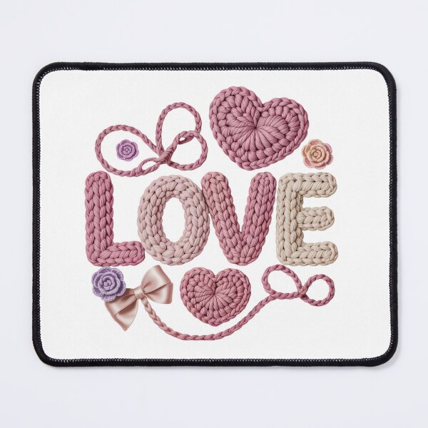 Item preview, Knitted Love Typography Design with Yarn Hearts, Bows, and Infinity Braids designed and sold by aseelbrand.