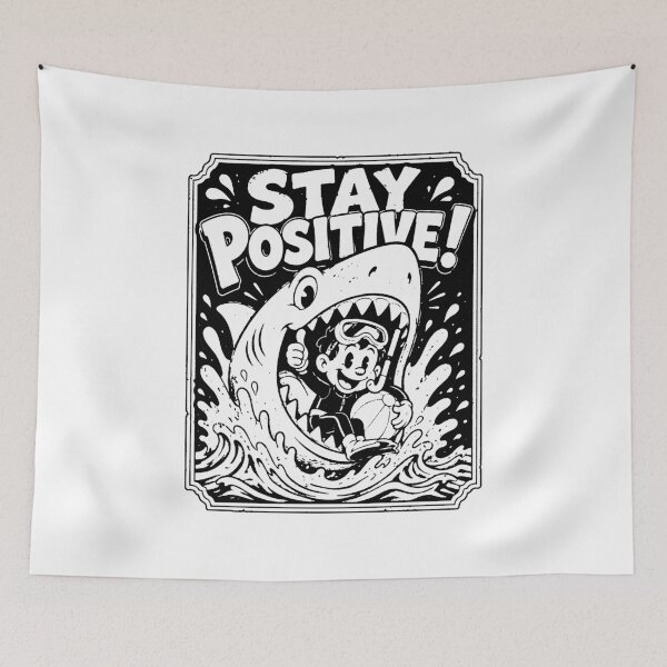 Item preview,  Stay Positive Funny Cartoon Shark Diver Vintage Retro designed and sold by graphixpolash.