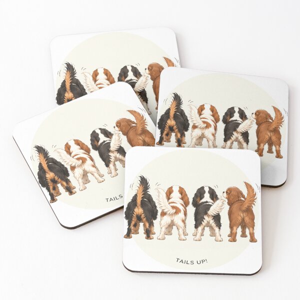 Item preview, Cavalier King Charles Spaniel Happy Tails – Cute Dog Lover Gift, Cozy Cavalier Art, Blenheim Tricolor Ruby Black and Tan Design designed and sold by SakuraWaStyle.