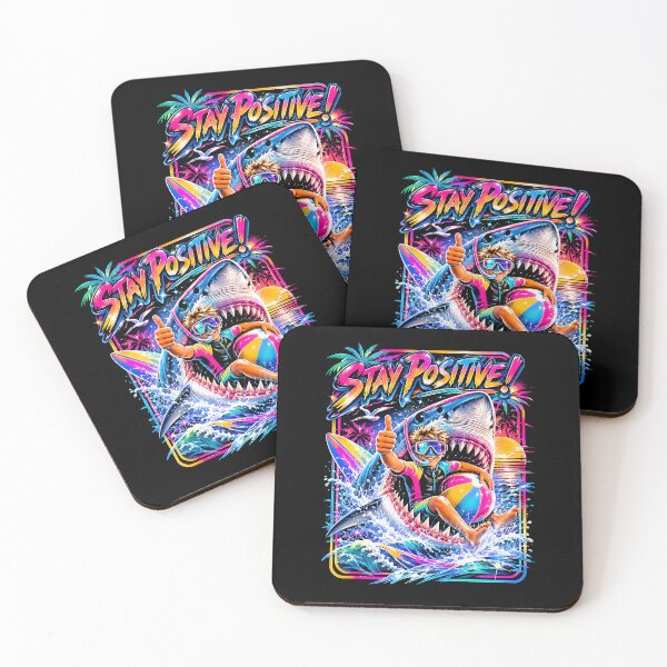 Item preview,  Stay Positive Neon Shark Surfer Kid Retro 80s  designed and sold by graphixpolash.