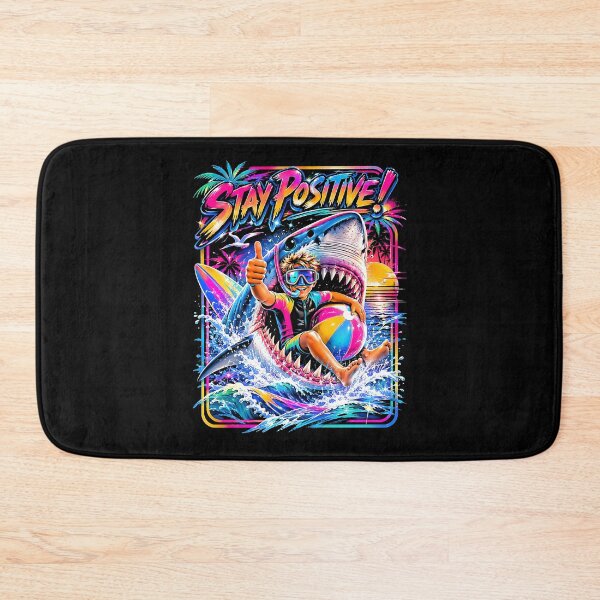 Item preview,  Stay Positive Neon Shark Surfer Kid Retro 80s  designed and sold by graphixpolash.