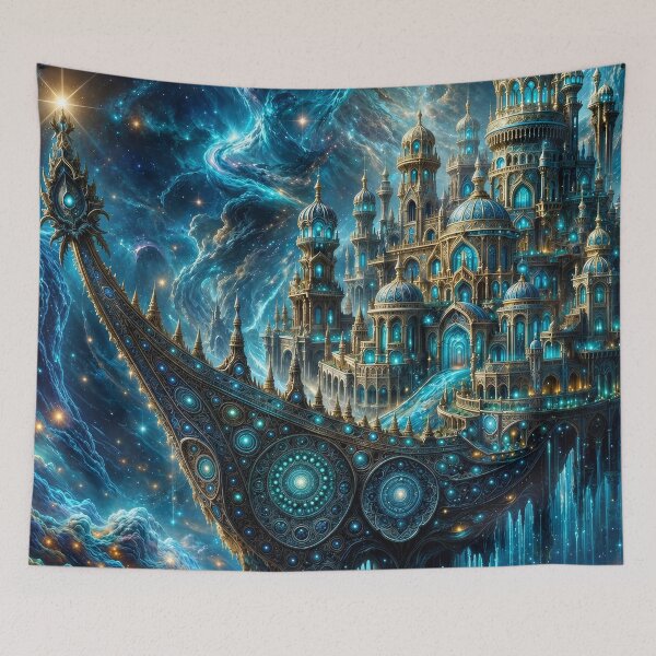 Item preview, Celestial Cosmic Castle | Floating Fantasy Kingdom Art designed and sold by DrakariArt.