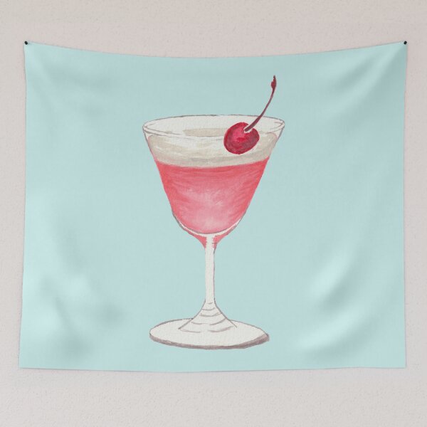 Artikelvorschau, Pink Lady Cocktail, handgemaltes Gouache-Kunstwerk entworfen und verkauft von Zen & Oatmeal by Carmen Ray Anderson.