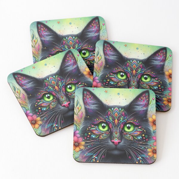 Item preview, Colorful Green Eyed Painted Cat designed and sold by TinCatOutPost.