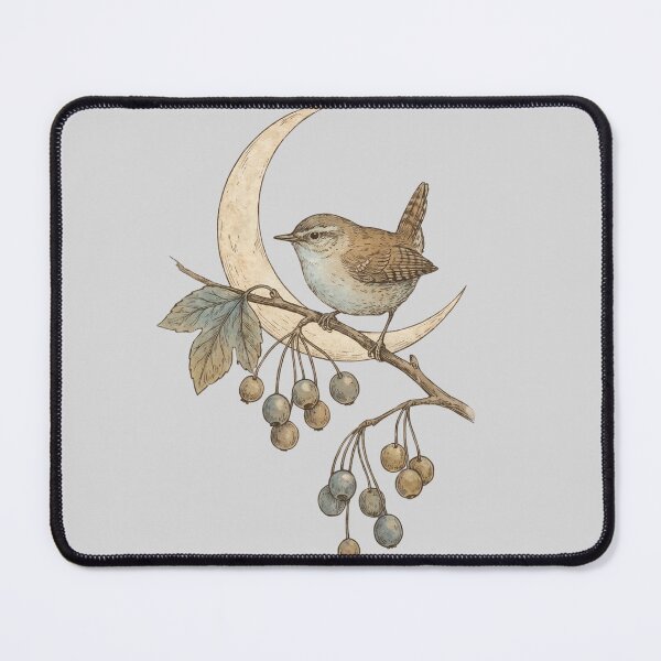 Item preview, Moon and Bird on Branch with Berries — Vintage Botanical Illustration designed and sold by Ortsas.