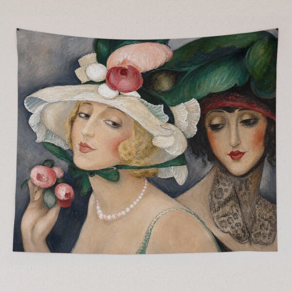 Item preview, Two Cocottes with Hats by Gerda Wegener - Art Deco Portrait Painting Elegant Women Illustration for Vintage Fashion Lovers designed and sold by RickE.