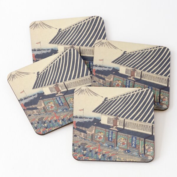 Item preview, Edo Street Procession with Mount Fuji – Vintage Ukiyo-e Japanese Town Scene designed and sold by vekotpu.