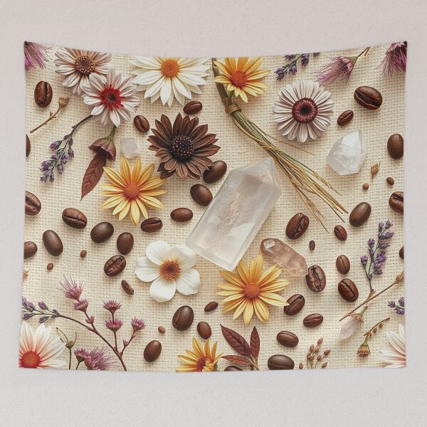 Item preview, Relaxing Floral and Coffee Bean Pattern with Lavender and Spa Elements designed and sold by IntelliMindDesigns.