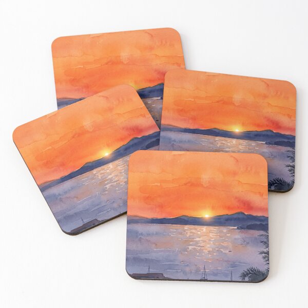 Item preview, Sunset over the Hyères Rade — Digital Watercolor Fine Art from Real Photography designed and sold by M.ALK.Watercolor.