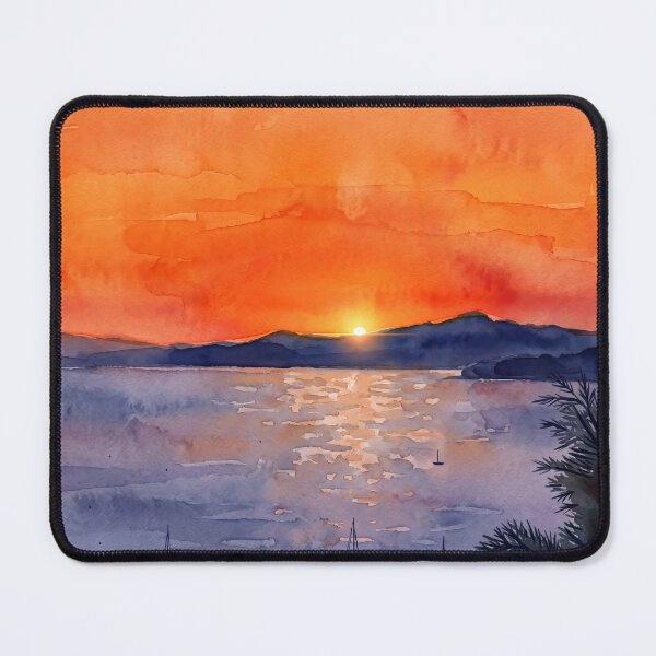 Item preview, Sunset over the Hyères Rade — Digital Watercolor Fine Art from Real Photography designed and sold by M.ALK.Watercolor.