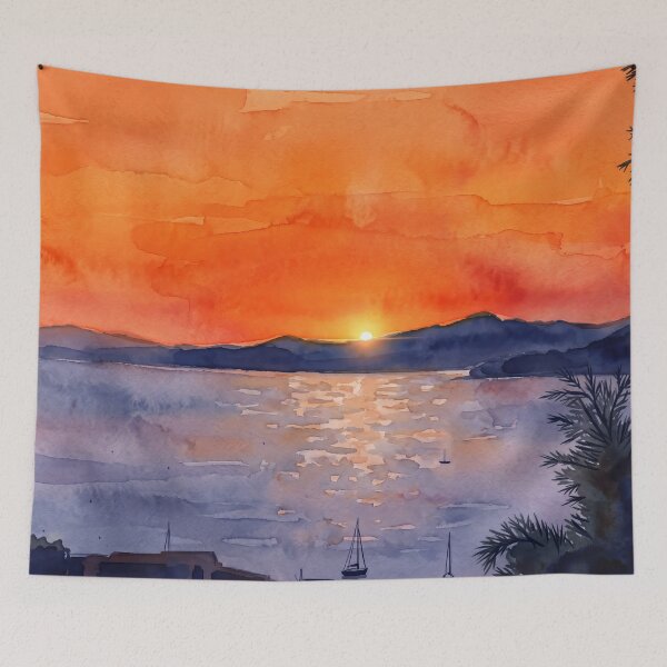 Item preview, Sunset over the Hyères Rade — Digital Watercolor Fine Art from Real Photography designed and sold by M.ALK.Watercolor.