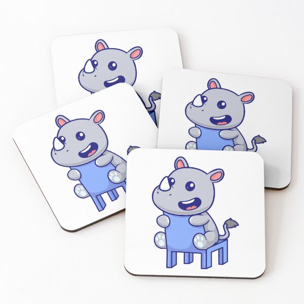 Item preview, Cute Baby Rhino Sitting on a Blue Chair Cartoon designed and sold by Ayaka Ayaka.