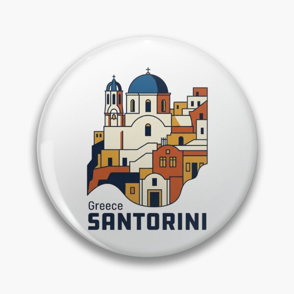 Item preview, Santorini Blue Dome Bold Retro Graphic Travel Art designed and sold by Inkworksbyshery.