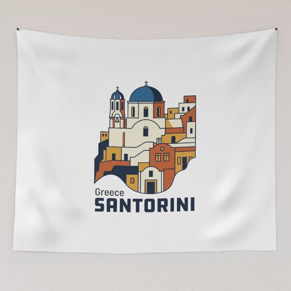 Item preview, Santorini Blue Dome Bold Retro Graphic Travel Art designed and sold by Inkworksbyshery.