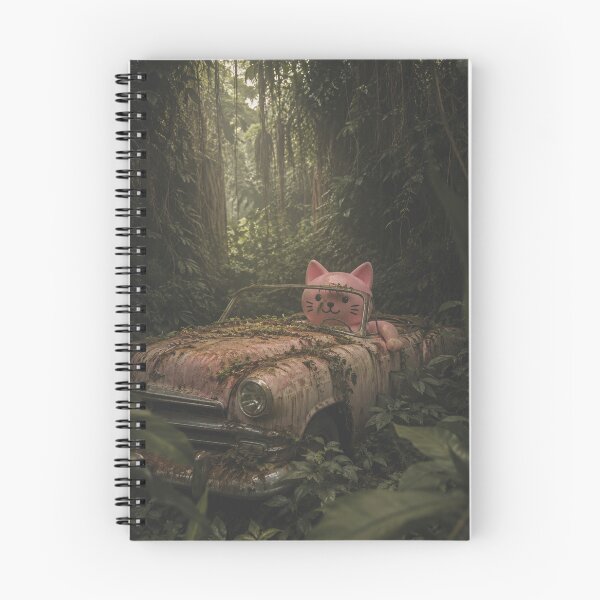 Item preview, Pink cat drives vintage car through the jungle designed and sold by Mauswohn.