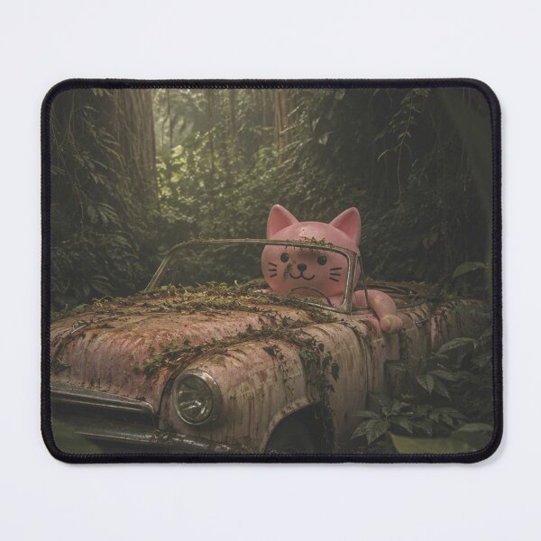 Item preview, Pink cat drives vintage car through the jungle designed and sold by Mauswohn.