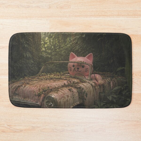 Item preview, Pink cat drives vintage car through the jungle designed and sold by Mauswohn.