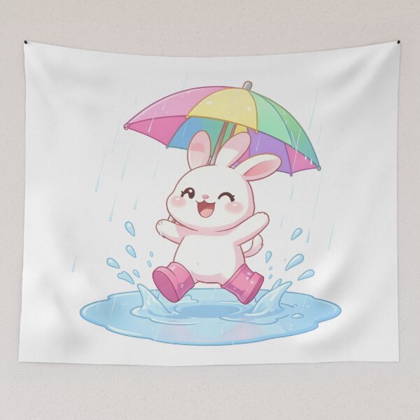 Item preview, Kawaii Bunny Jumping in Rain designed and sold by TH cartoon world.