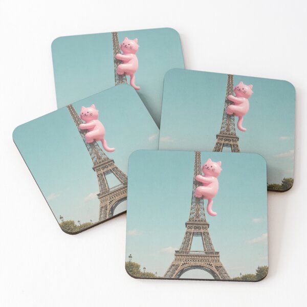 Item preview, Pink cat climbs the Eiffel Tower, Paris designed and sold by Mauswohn.