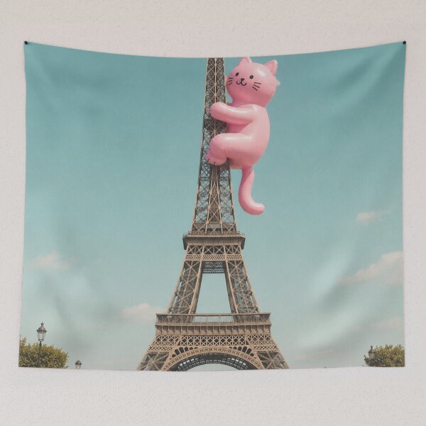 Item preview, Pink cat climbs the Eiffel Tower, Paris designed and sold by Mauswohn.