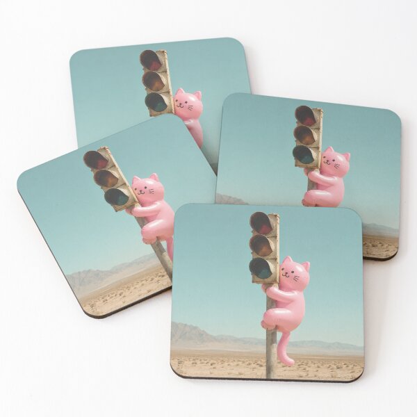 Item preview, Pink cat climbs onto traffic light in desert designed and sold by Mauswohn.
