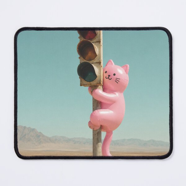 Item preview, Pink cat climbs onto traffic light in desert designed and sold by Mauswohn.
