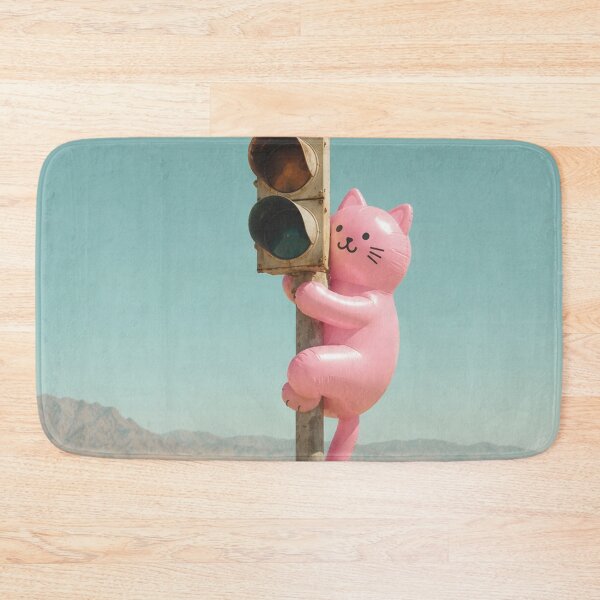 Item preview, Pink cat climbs onto traffic light in desert designed and sold by Mauswohn.