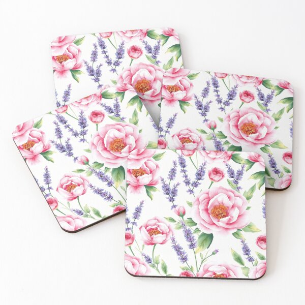Item preview, Watercolor Peony and Lavender Botanical Pattern on White - Soft Floral Seamless Design designed and sold by IntelliMindDesigns.