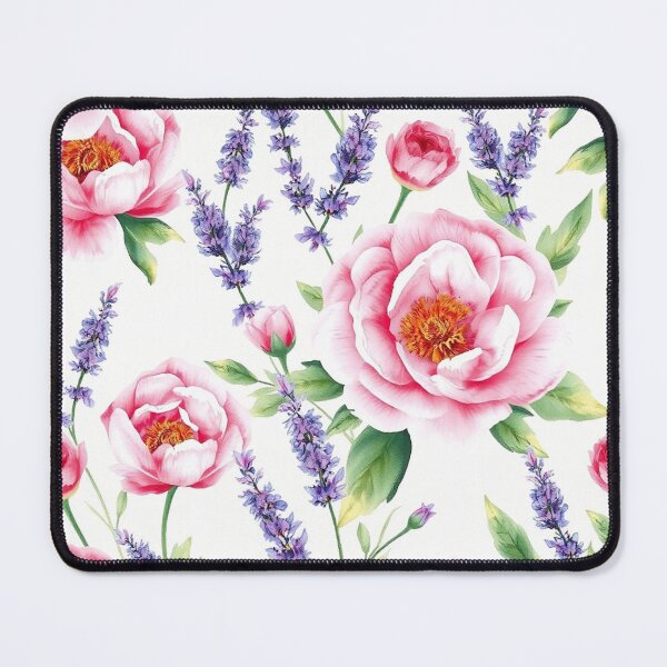Item preview, Watercolor Peony and Lavender Botanical Pattern on White - Soft Floral Seamless Design designed and sold by IntelliMindDesigns.