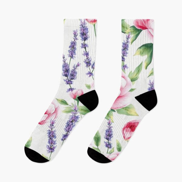 Item preview, Watercolor Peony and Lavender Botanical Pattern on White - Soft Floral Seamless Design designed and sold by IntelliMindDesigns.