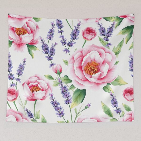 Item preview, Watercolor Peony and Lavender Botanical Pattern on White - Soft Floral Seamless Design designed and sold by IntelliMindDesigns.