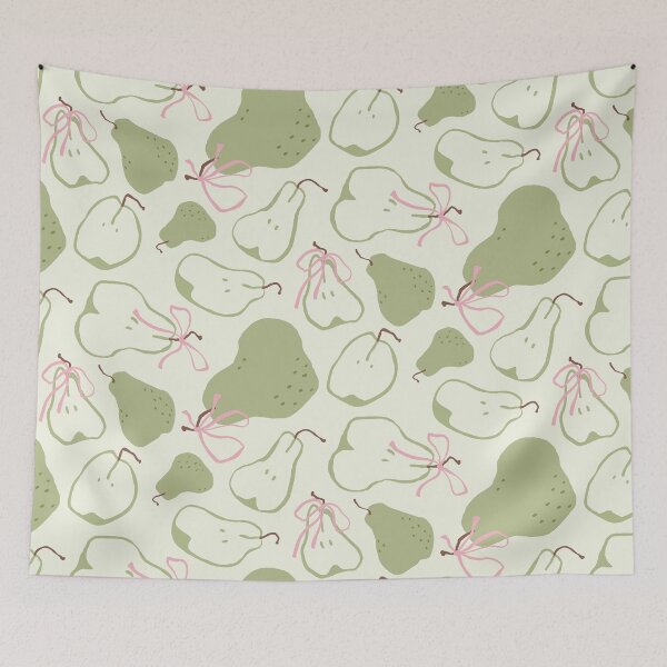 Item preview, Sage Green Pears and Pink Bows Coquette Pattern designed and sold by Jennifer Creations.