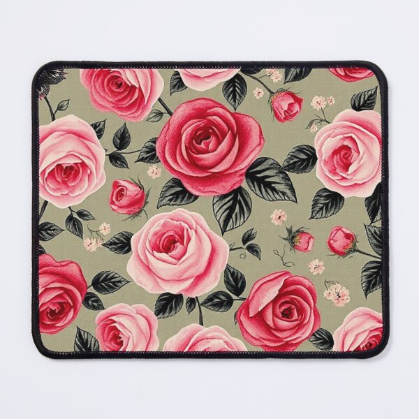 Item preview, Dense Rose Floral Pattern on Warm Beige - Small Pink and Red Roses with Leaves designed and sold by IntelliMindDesigns.