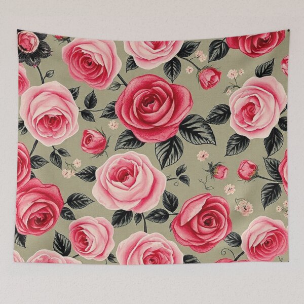 Item preview, Dense Rose Floral Pattern on Warm Beige - Small Pink and Red Roses with Leaves designed and sold by IntelliMindDesigns.