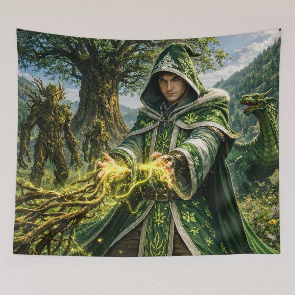 Item preview, Nature Mage Summoning Forest Magic | Epic Fantasy Wizard Art designed and sold by DrakariArt.
