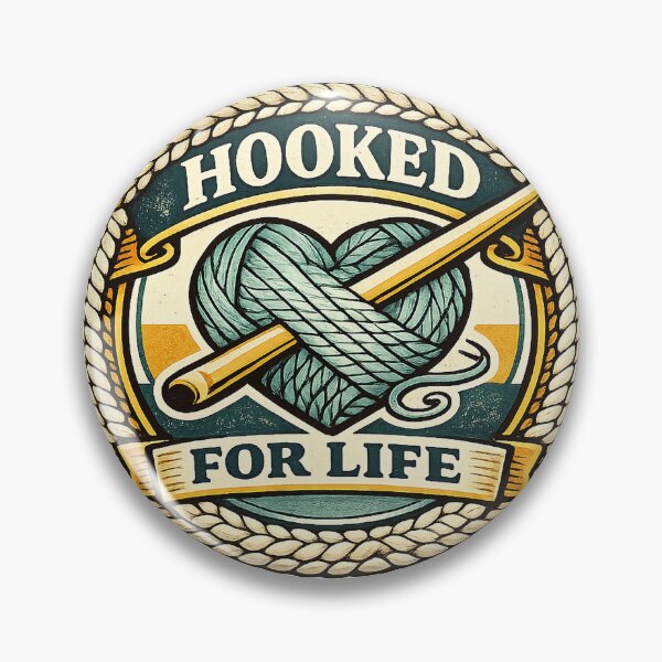 Item preview, Hooked For Life Retro Crochet Badge designed and sold by EastEndTownie.