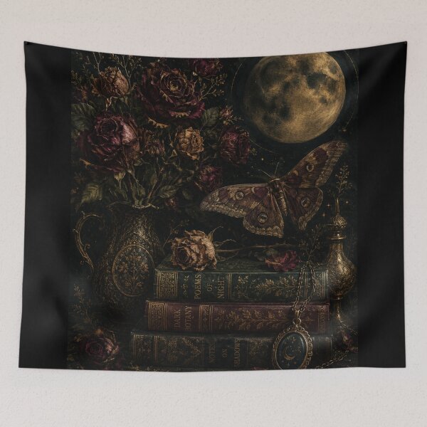 Item preview, Dark Botanical Moon Art | Gothic Roses Moth Vintage Aesthetic designed and sold by irfanshikh.