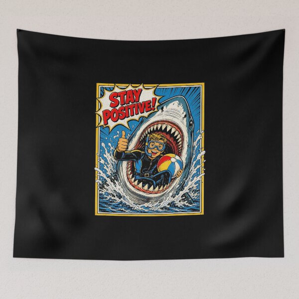 Item preview, Stay Positive Funny Shark Diver Vintage Comic designed and sold by graphixpolash.
