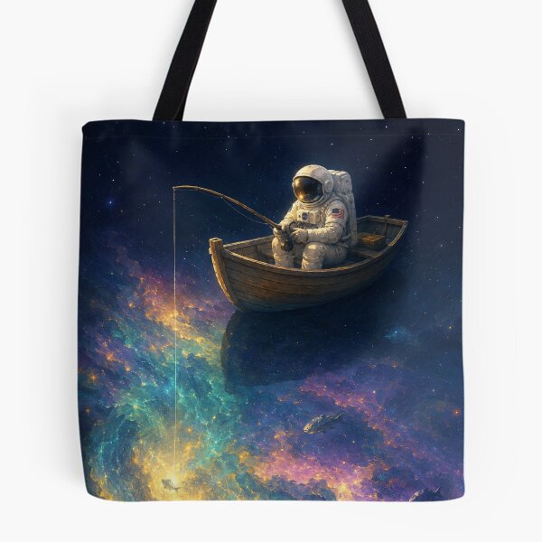Item preview, Gone Fishing in Deep Space — Astronaut in Rowboat Over Glowing Nebula Sci-Fi Art Poster designed and sold by Fanverse Merchandise.