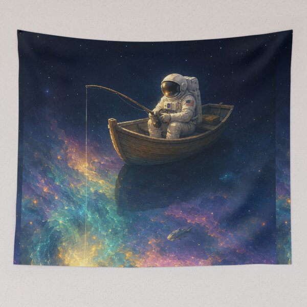 Item preview, Gone Fishing in Deep Space — Astronaut in Rowboat Over Glowing Nebula Sci-Fi Art Poster designed and sold by Fanverse Merchandise.