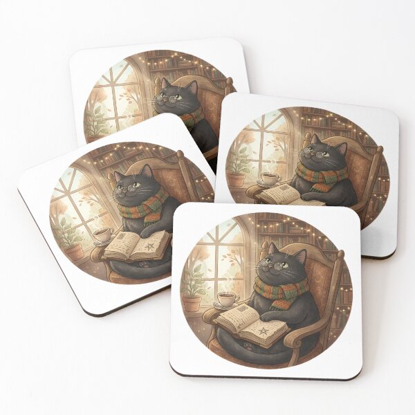 Item preview, Cozy Dark Academia Cat Reading Book with Coffee Illustration designed and sold by Market football .