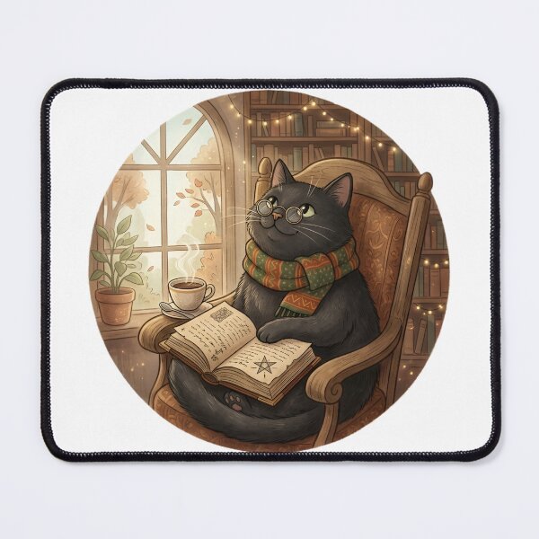 Item preview, Cozy Dark Academia Cat Reading Book with Coffee Illustration designed and sold by Market football .