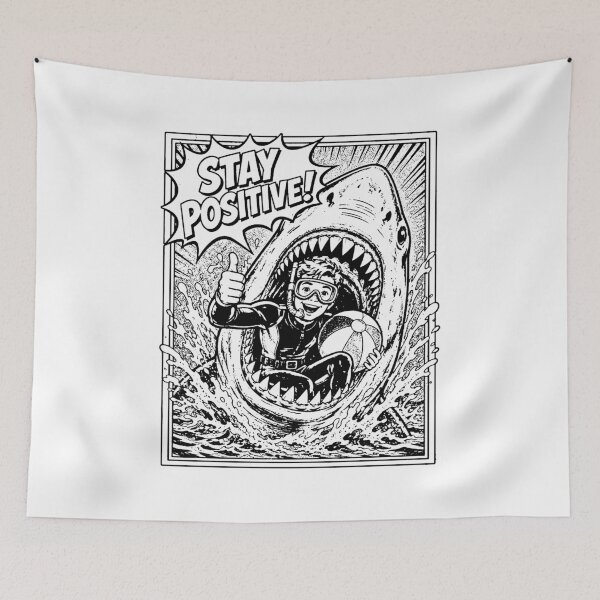 Item preview, Stay Positive Funny Shark Diver Vintage Comic designed and sold by graphixpolash.