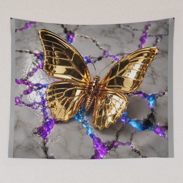 Item preview, Golden Metallic Butterfly on Cracked Marble | Luxury Abstract Neon Aesthetic Art designed and sold by irfanshikh.