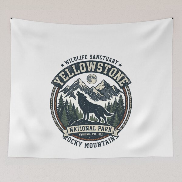 Item preview, Wildlife Sanctuary Yellowstone National Park Wyoming Est 1872 Rocky Mountains Wolf Nature Lover Hiker Traveler designed and sold by Simsimah26Parks.